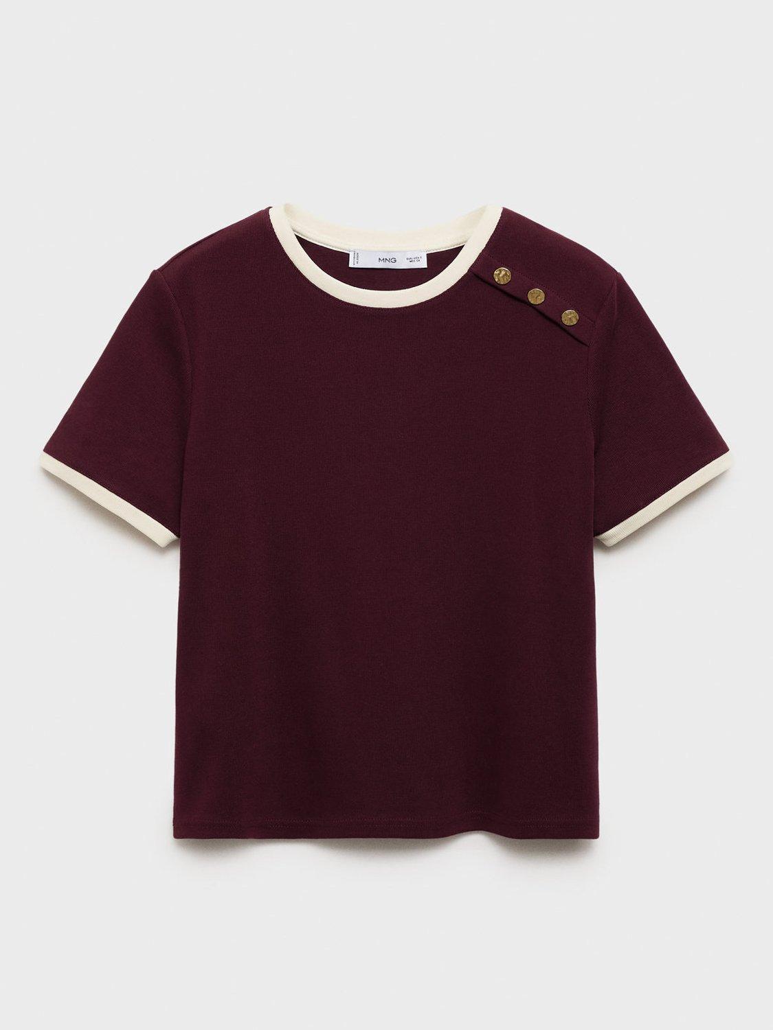 Product image 3 of 9, which shows Mango Pirti Colour Contrast T-Shirt, Dark Red, 5XL