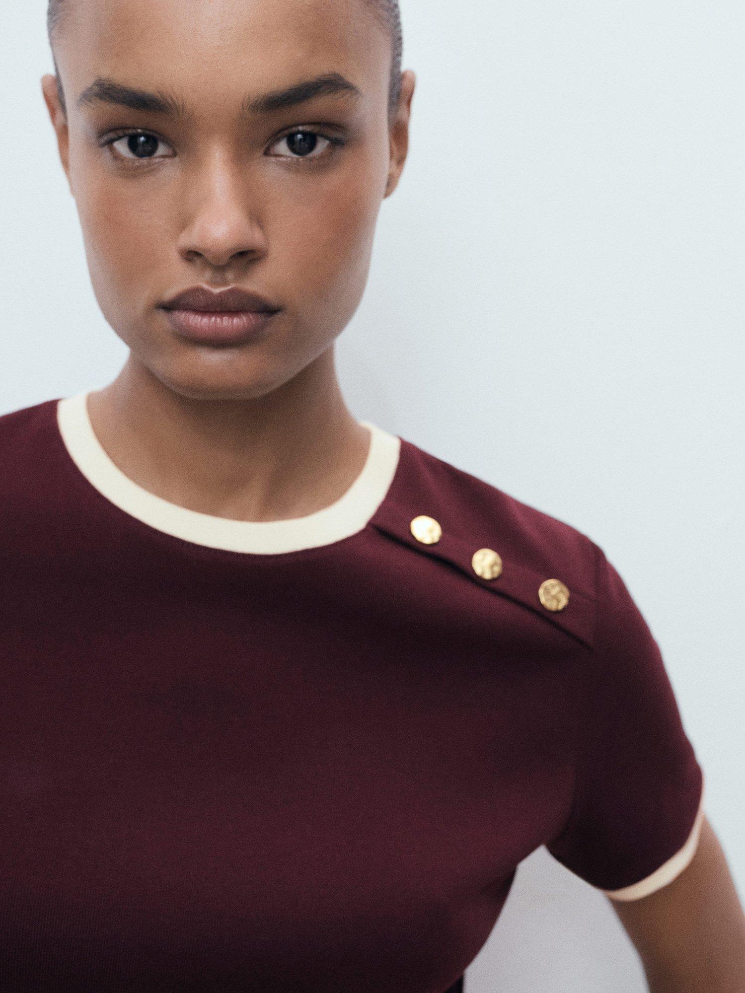 Product image 6 of 9, which shows Mango Pirti Colour Contrast T-Shirt, Dark Red, 5XL