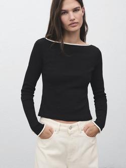 Mango Porta Colour Contrast Top, Black, Black