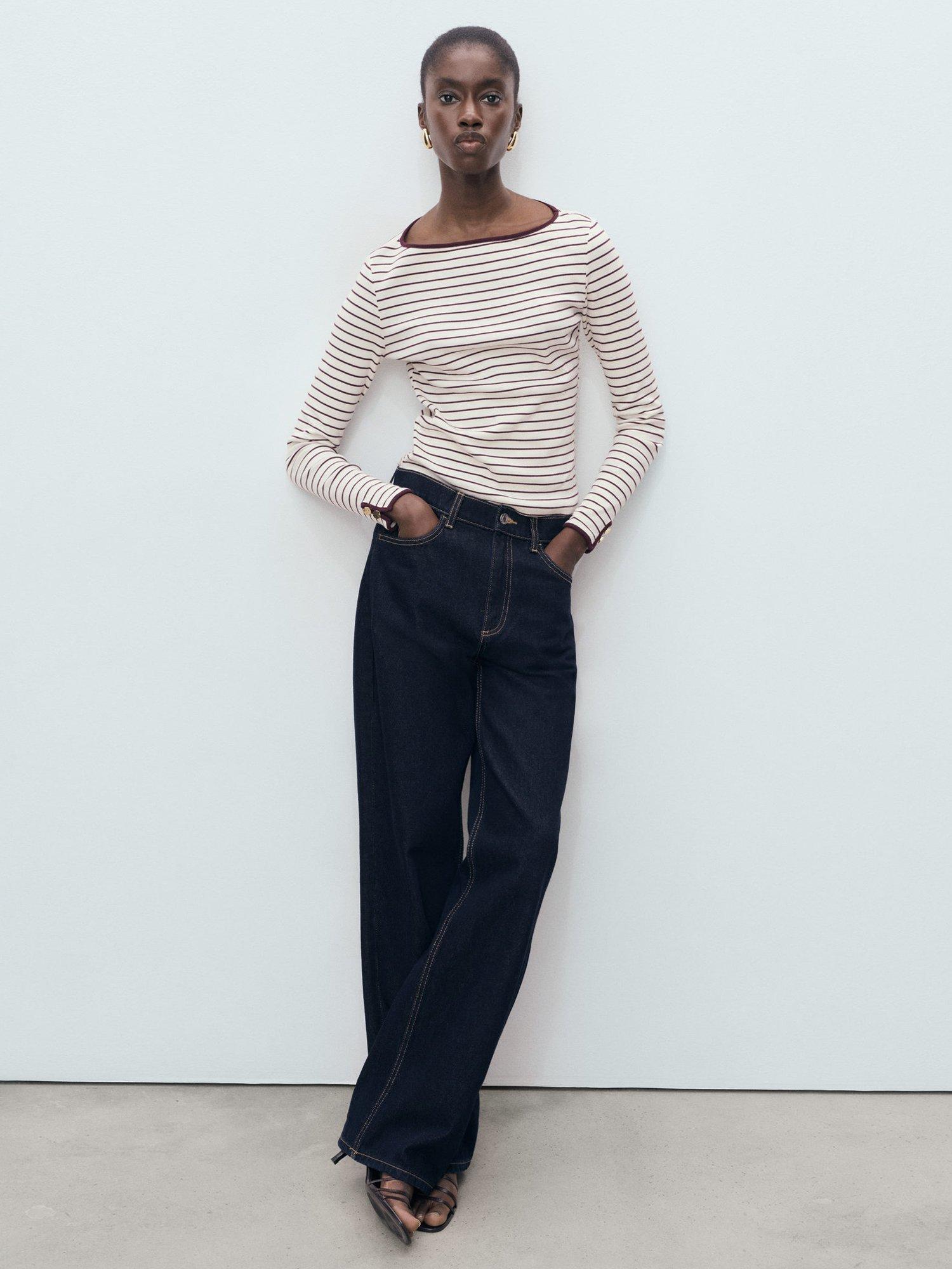 Product image 2 of 7, which shows Mango Porta Stripe Colour Contrast Top, Dark Red, XS