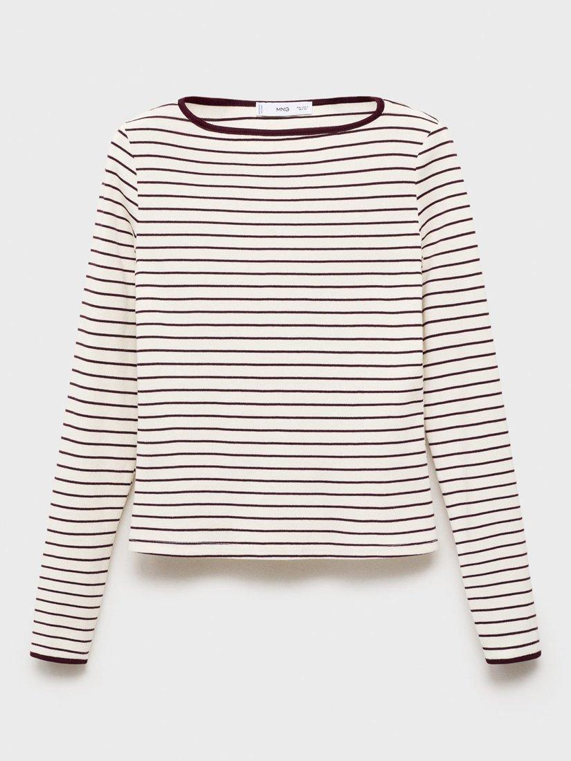 Product image 3 of 7, which shows Mango Porta Stripe Colour Contrast Top, Dark Red, XS