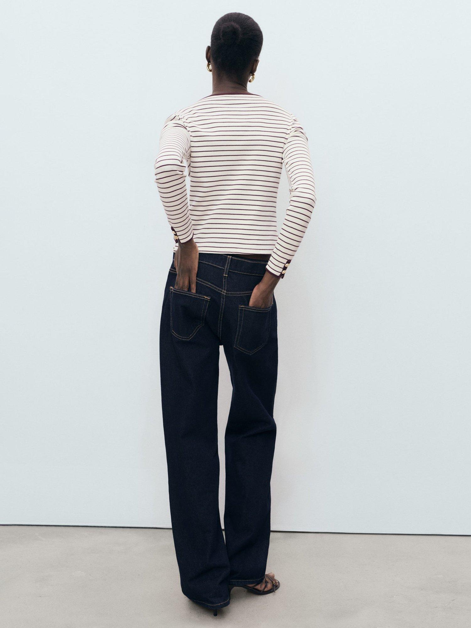 Product image 4 of 7, which shows Mango Porta Stripe Colour Contrast Top, Dark Red, XS