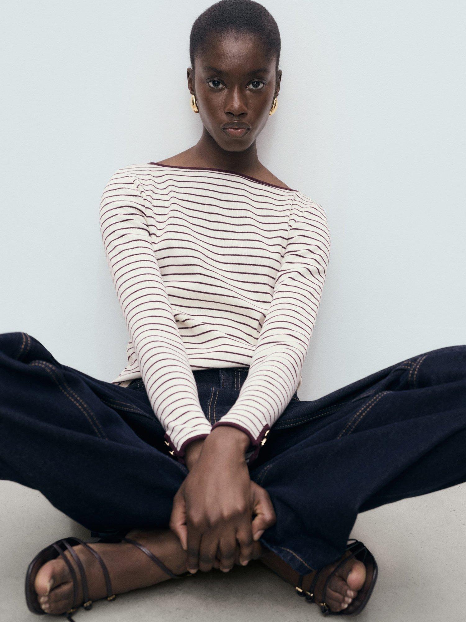 Product image 6 of 7, which shows Mango Porta Stripe Colour Contrast Top, Dark Red, XS