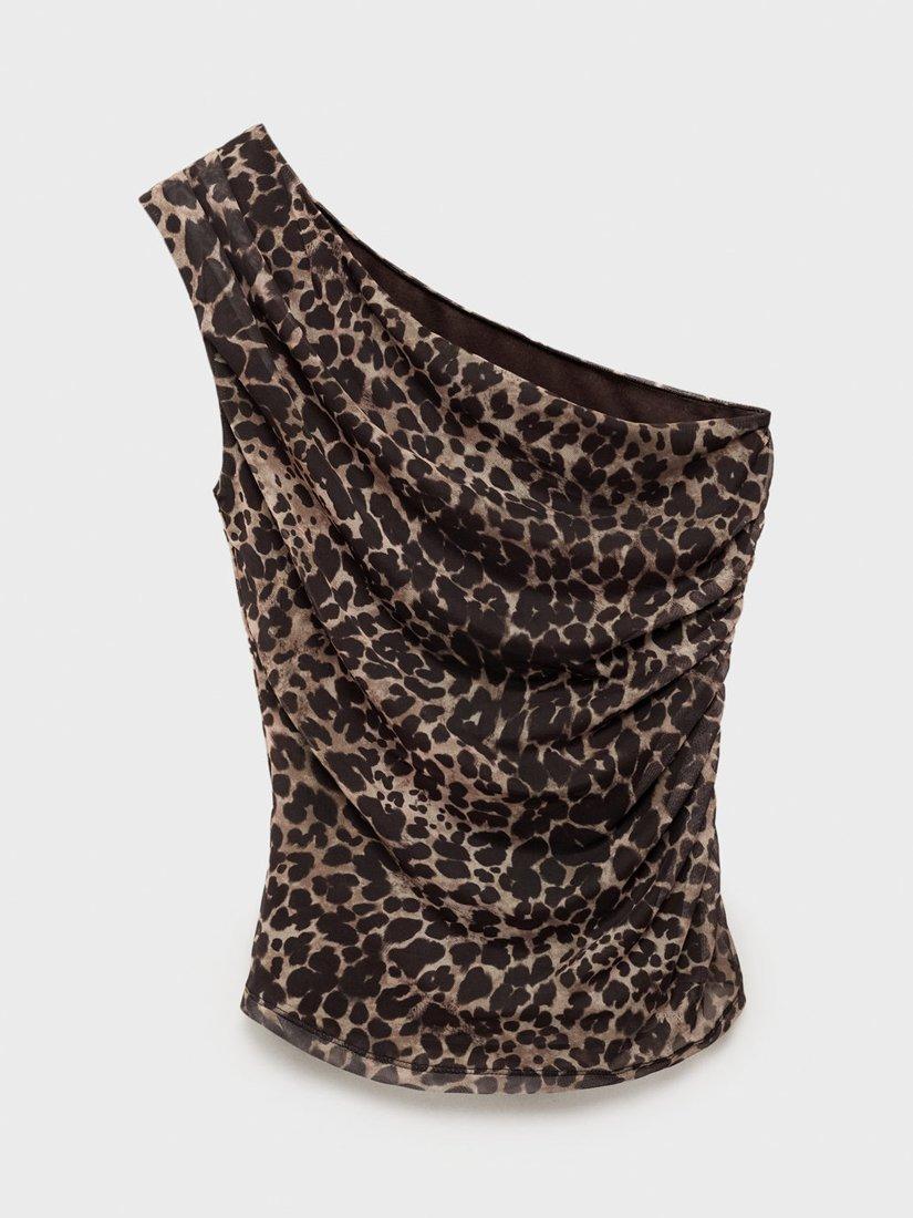 Product image 3 of 8, which shows Mango Sofi Animal Print Asymmetric Top, Brown, L
