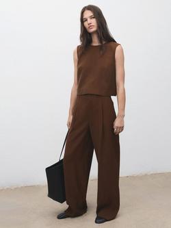 Mango Adrian Pleat Straight Trousers, Brown - view 2, Brown