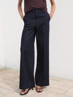 Mango Alba High Rise Wide Leg Denim Trousers, Dark Blue, Dark Blue
