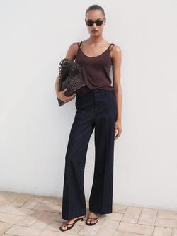 Mango Alba High Rise Wide Leg Denim Trousers, Dark Blue - view 2, Dark Blue