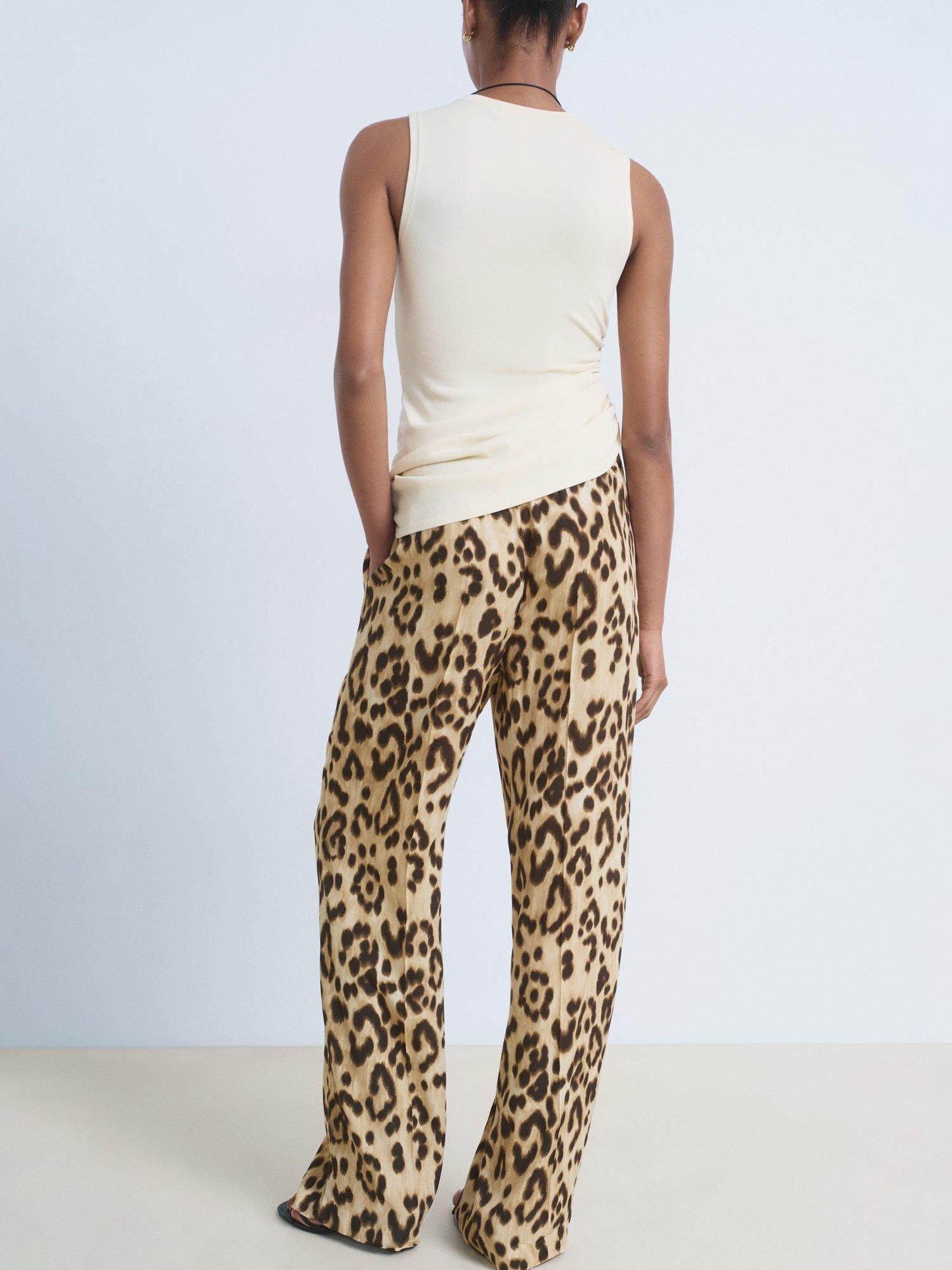 Product image 4 of 8, which shows Mango Bernie Abstract Leopard Print Trousers, Light Beige, XXXL