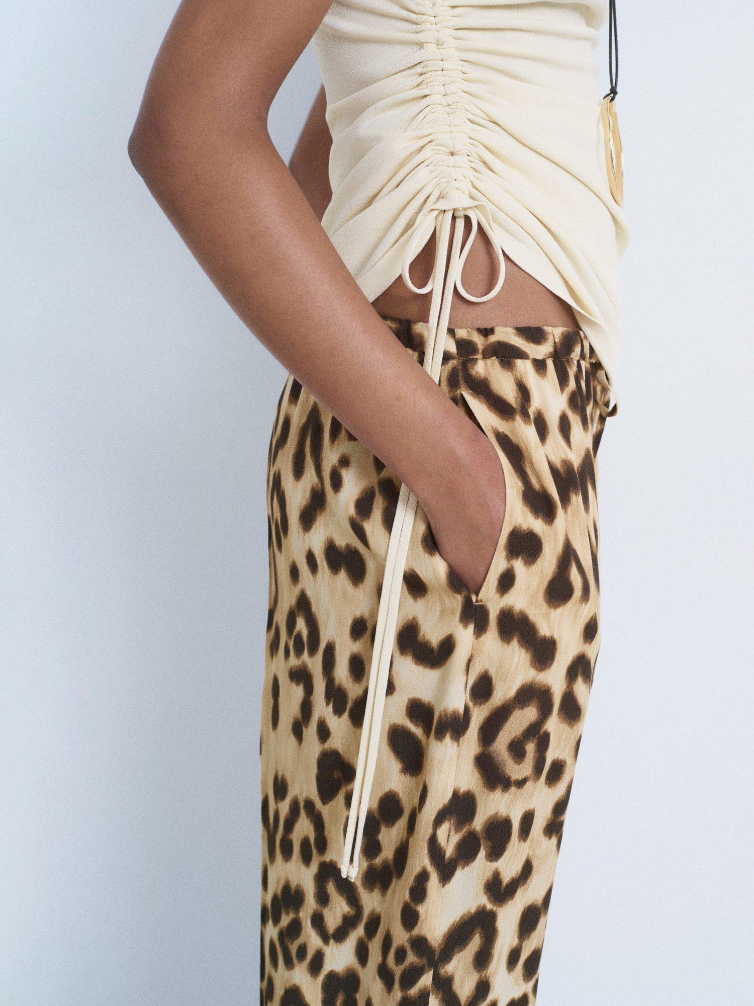 Product image 6 of 8, which shows Mango Bernie Abstract Leopard Print Trousers, Light Beige, XXXL