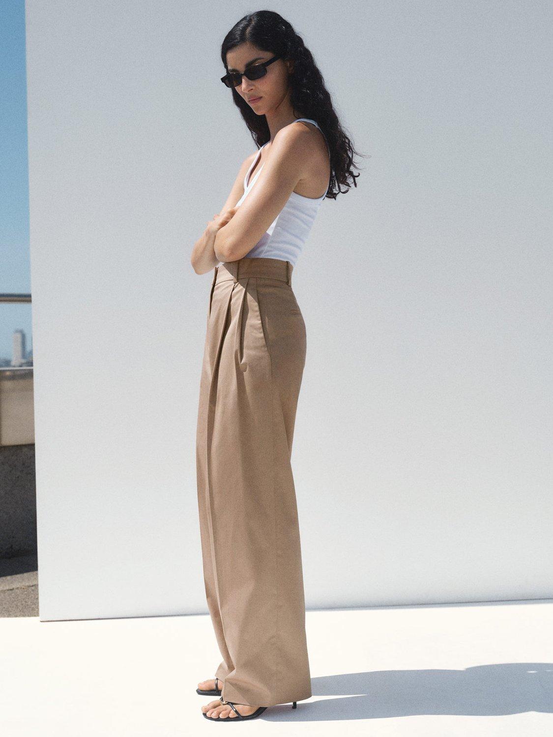 Product image 5 of 7, which shows Mango Mila Pleat Tailored Trousers, Light Beige, 10