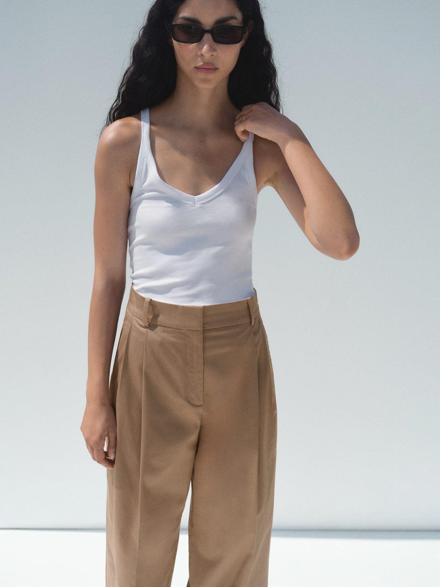 Product image 6 of 7, which shows Mango Mila Pleat Tailored Trousers, Light Beige, 10