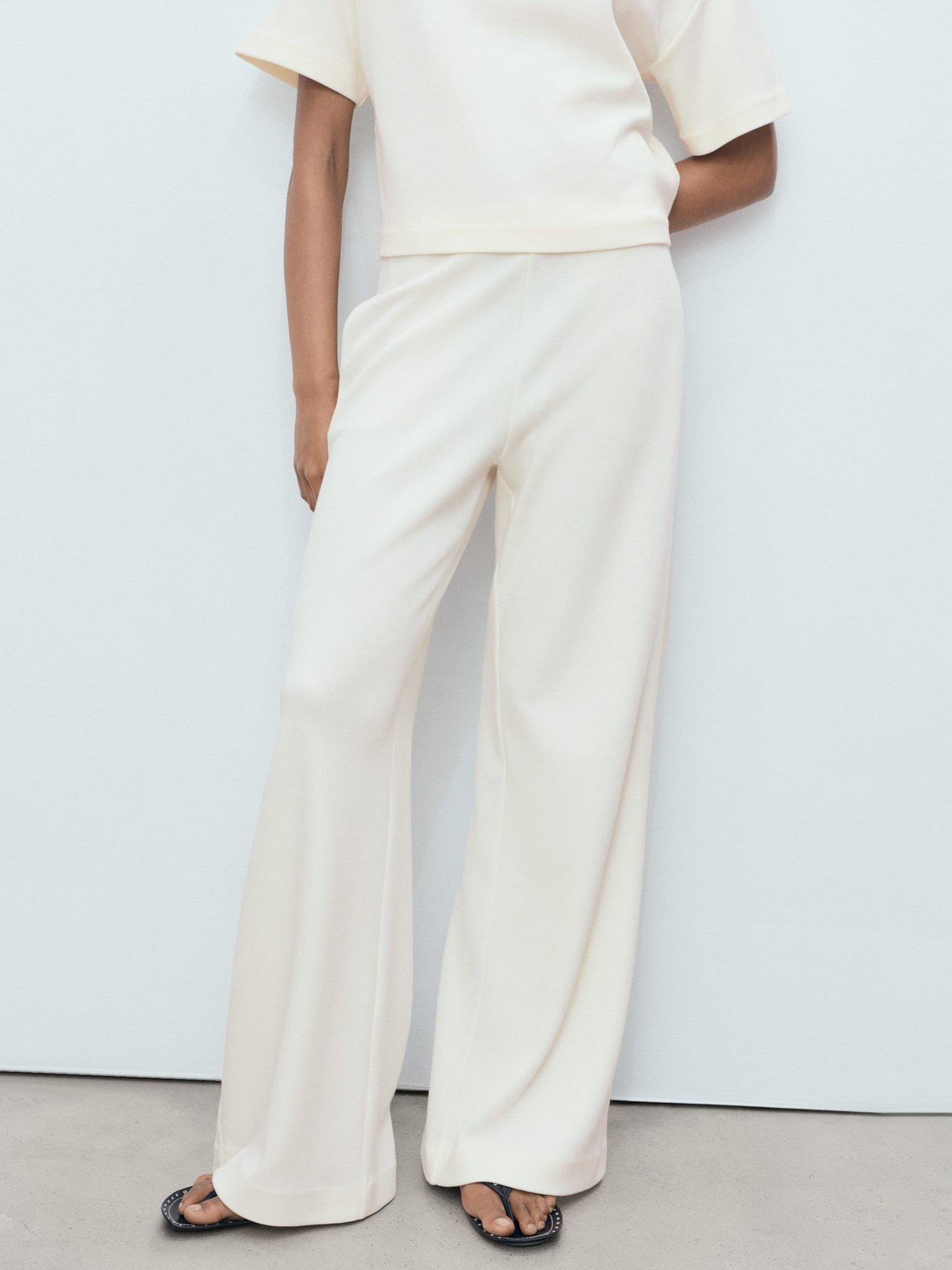 Product image 1 of 7, which shows Mango Pico Tailored Wide Leg Trousers, Cream, L