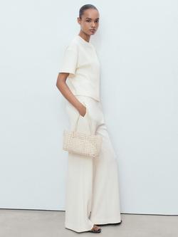 Mango Pico Tailored Wide Leg Trousers, Cream - view 2, Cream