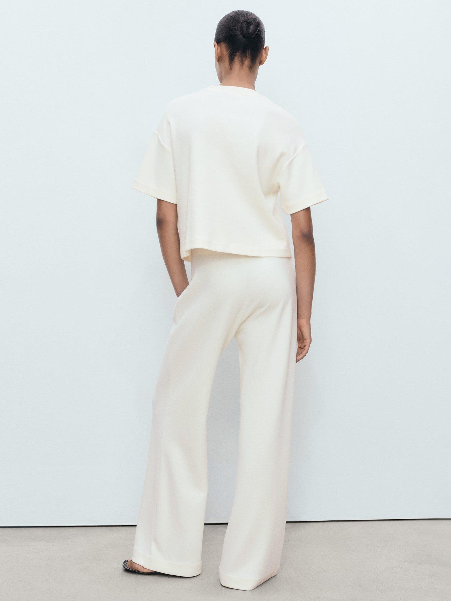 Product image 4 of 7, which shows Mango Pico Tailored Wide Leg Trousers, Cream, L