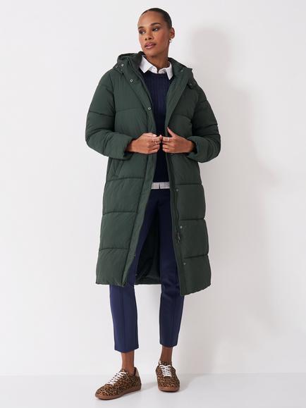 Crew Clothing Padded Showerproof Longline Coat, Jade Green, Jade Green