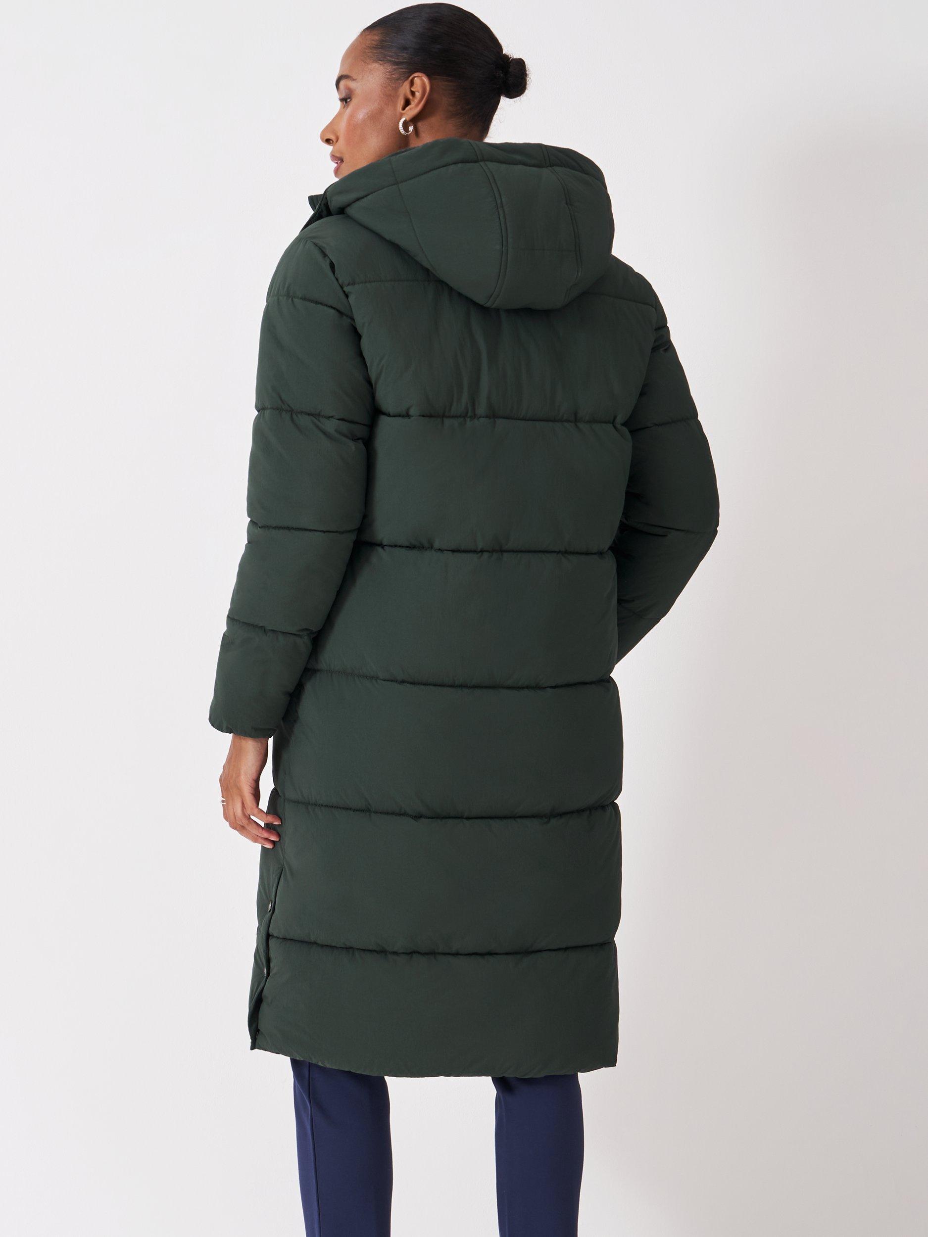 Product image 2 of 6, which shows Crew Clothing Padded Showerproof Longline Coat, Jade Green, 10