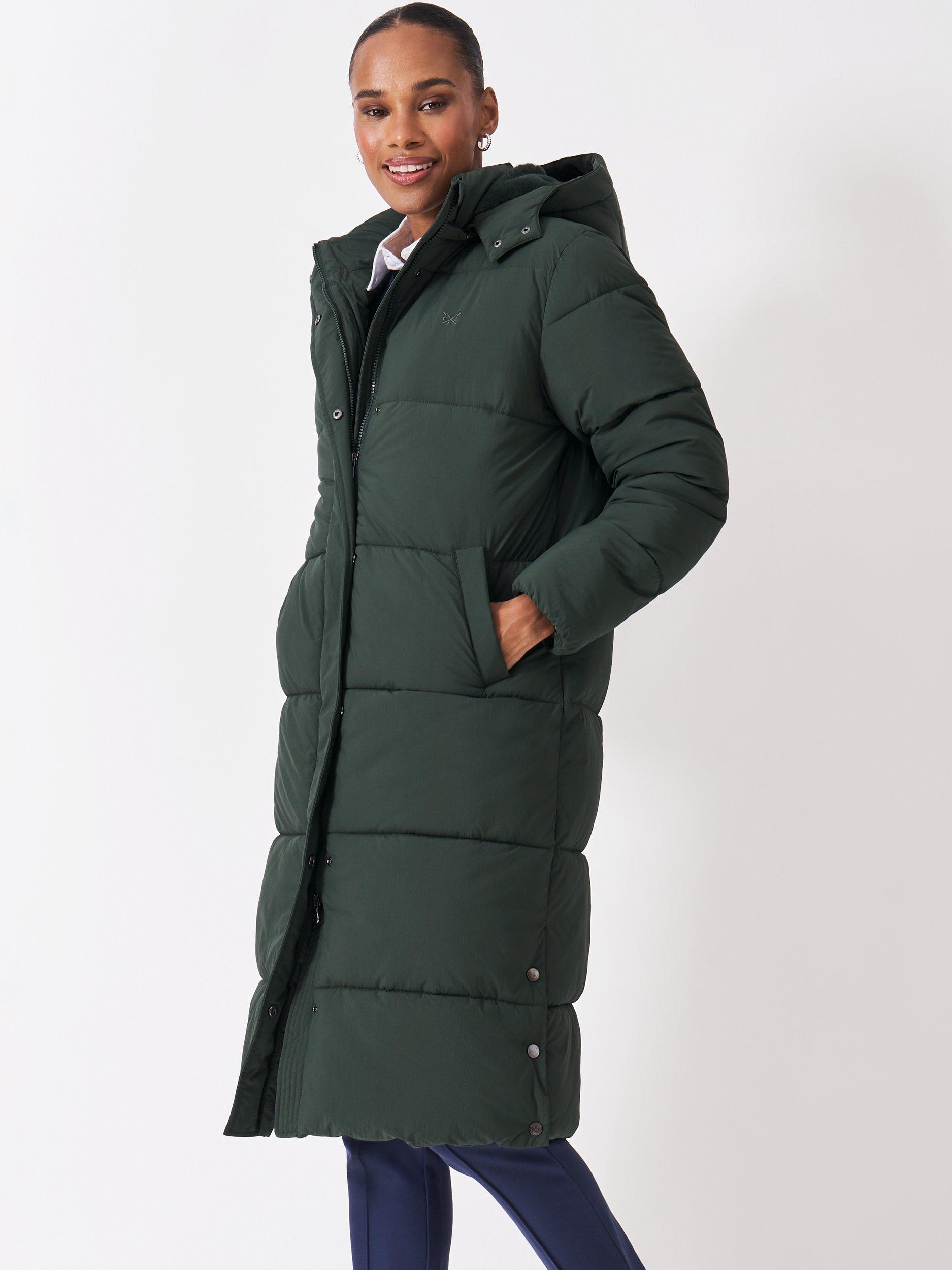 Product image 3 of 6, which shows Crew Clothing Padded Showerproof Longline Coat, Jade Green, 10