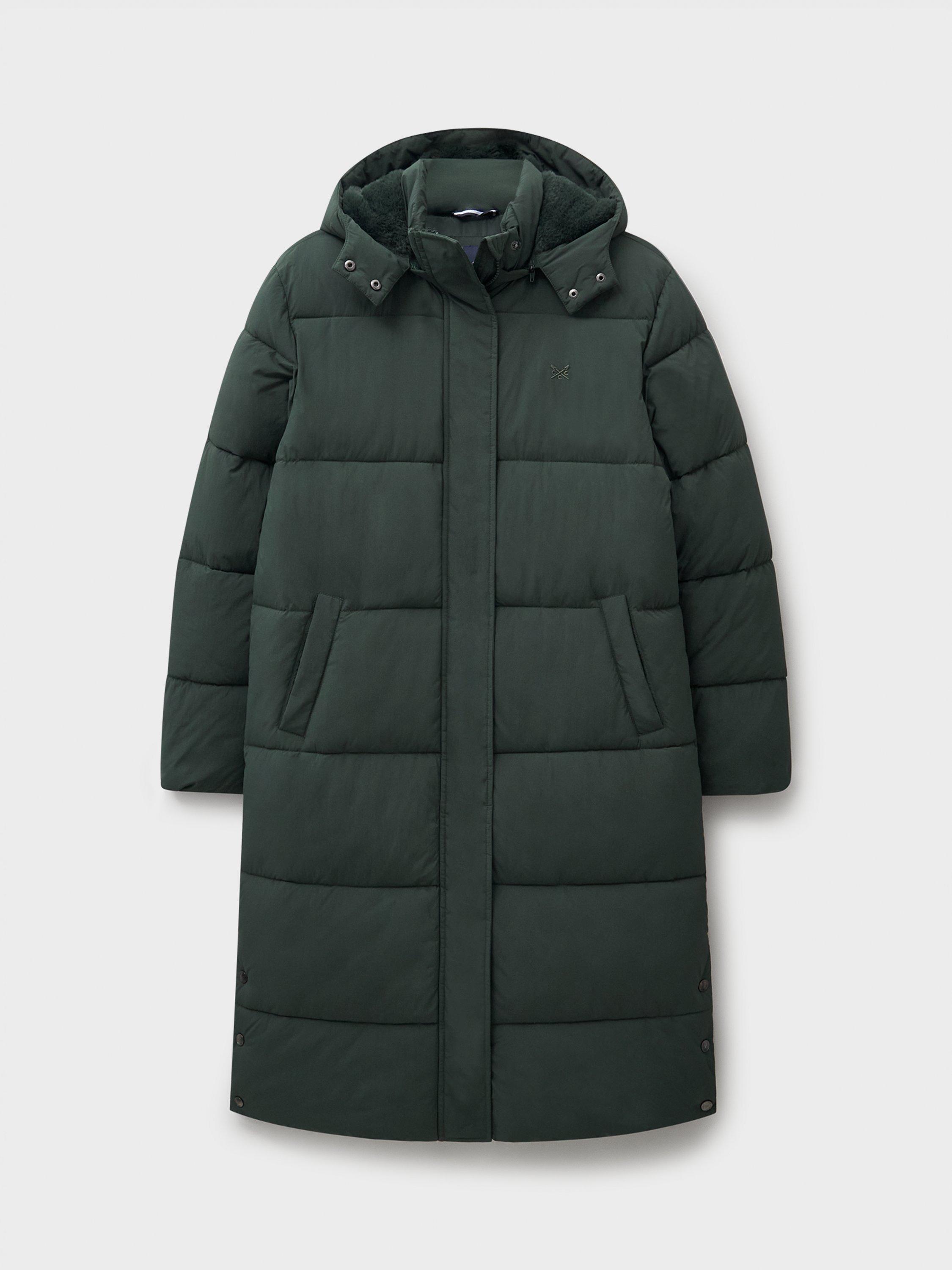 Product image 6 of 6, which shows Crew Clothing Padded Showerproof Longline Coat, Jade Green, 10
