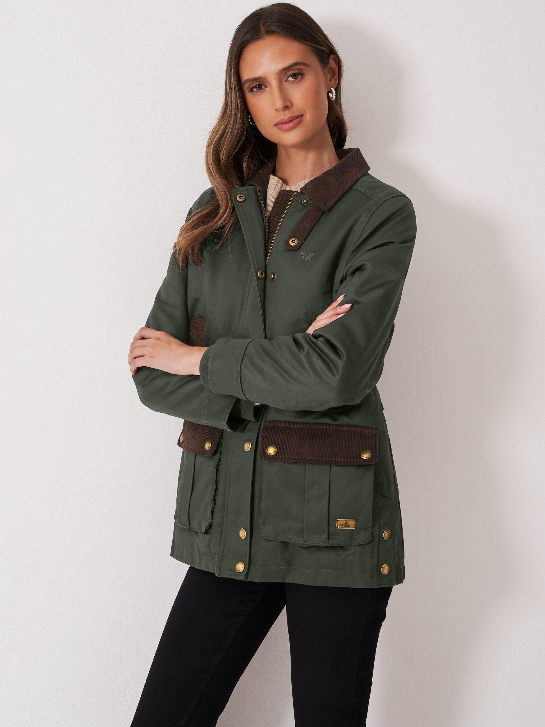 Product image 1 of 5, which shows Crew Clothing Corduroy Collar Wax Jacket, Emerald Green, 10