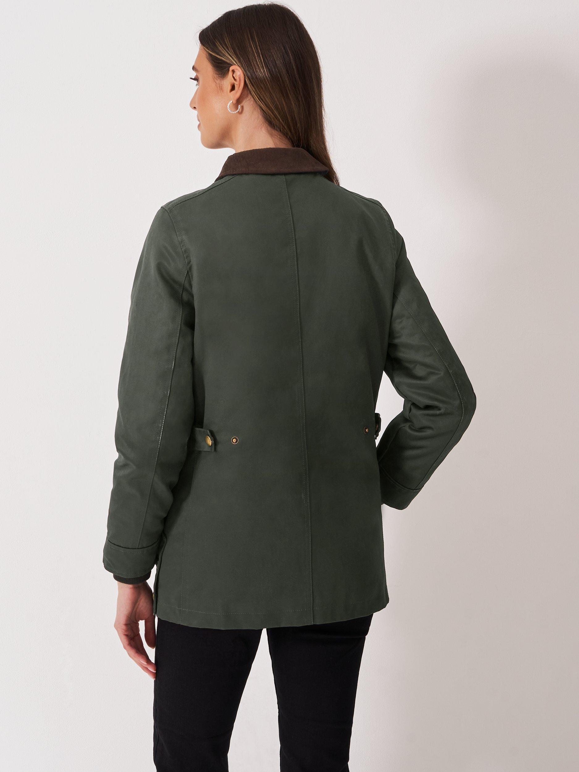 Product image 2 of 5, which shows Crew Clothing Corduroy Collar Wax Jacket, Emerald Green, 10