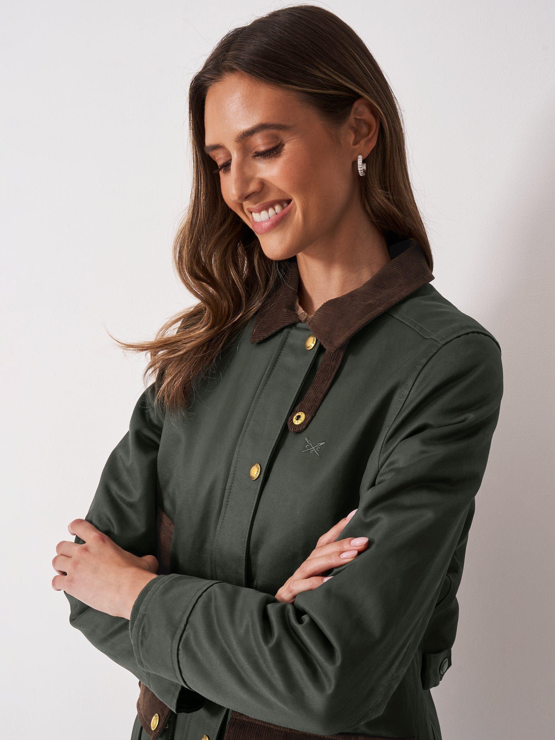 Product image 4 of 5, which shows Crew Clothing Corduroy Collar Wax Jacket, Emerald Green, 10