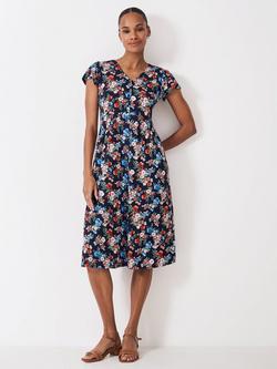 Crew Clothing Alyssia Poppy Floral Jersey Dress, Navy Blue, Navy Blue