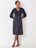 Crew Clothing Edith Floral Wrap Dress, Navy Blue