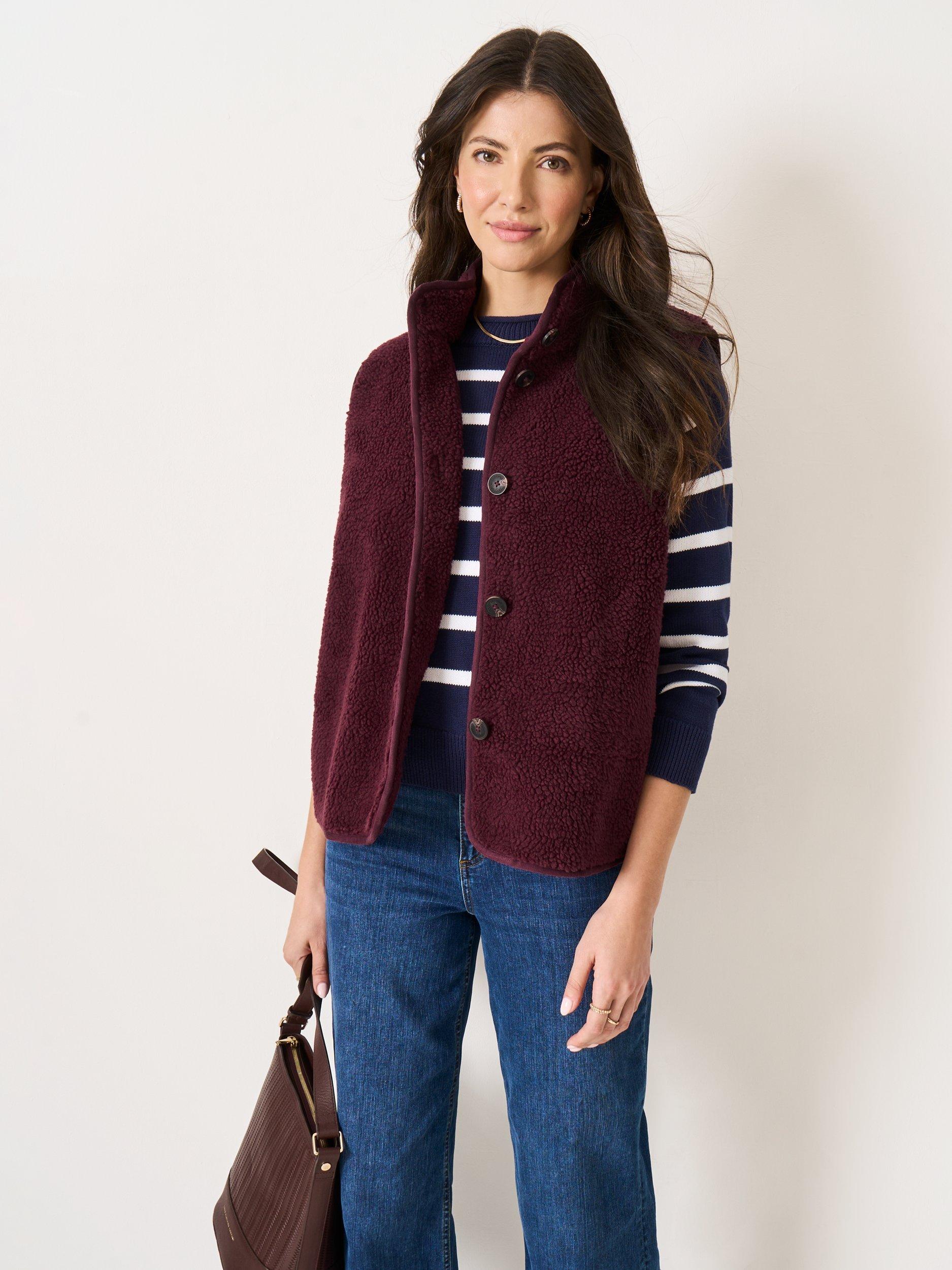 Product image 1 of 5, which shows Crew Clothing Borg Gilet, Berry Red, 8