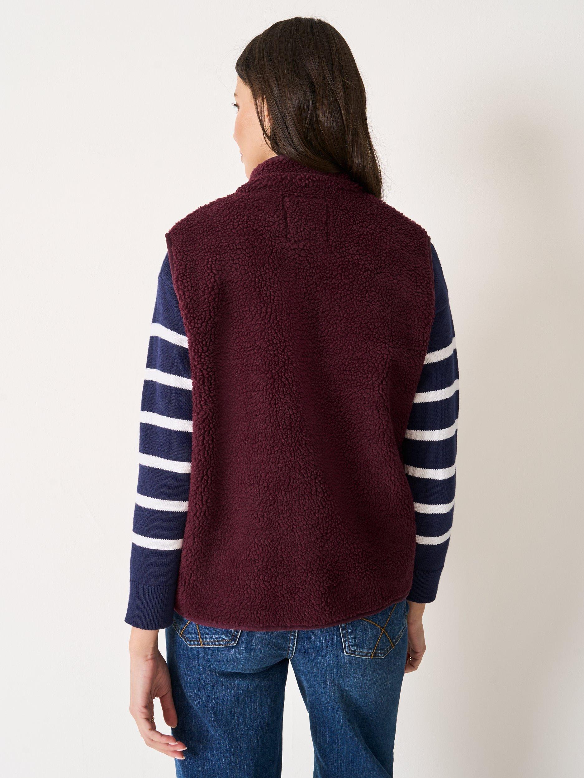 Product image 2 of 5, which shows Crew Clothing Borg Gilet, Berry Red, 8