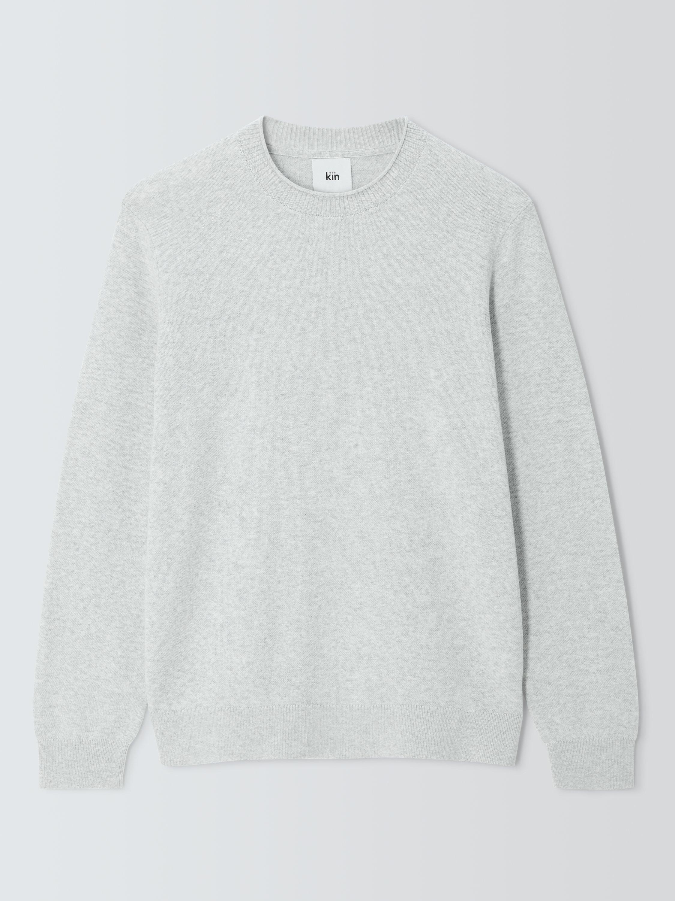 Product image 4 of 6, which shows Kin Birdseye Cotton Knit Crew Neck Jumper, Light Grey, S