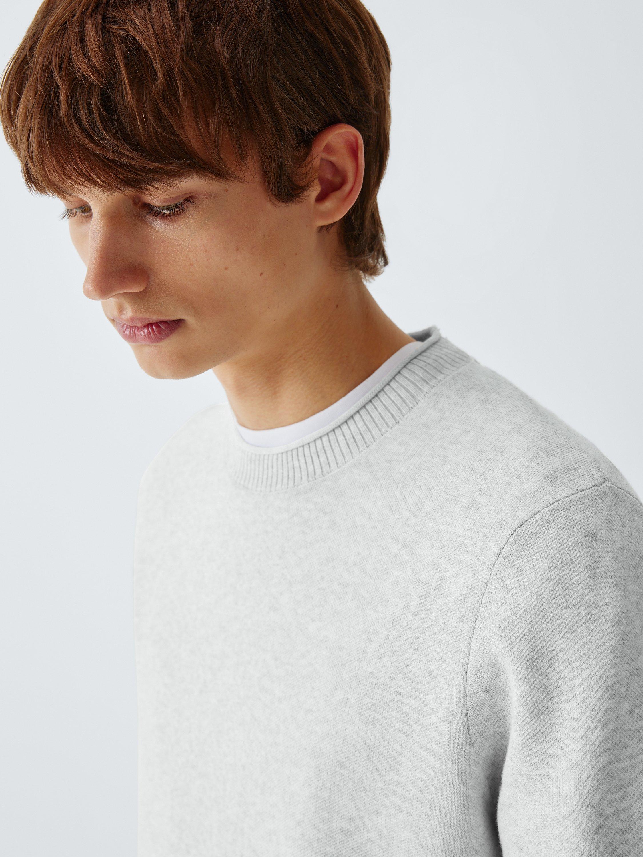 Product image 6 of 6, which shows Kin Birdseye Cotton Knit Crew Neck Jumper, Light Grey, S