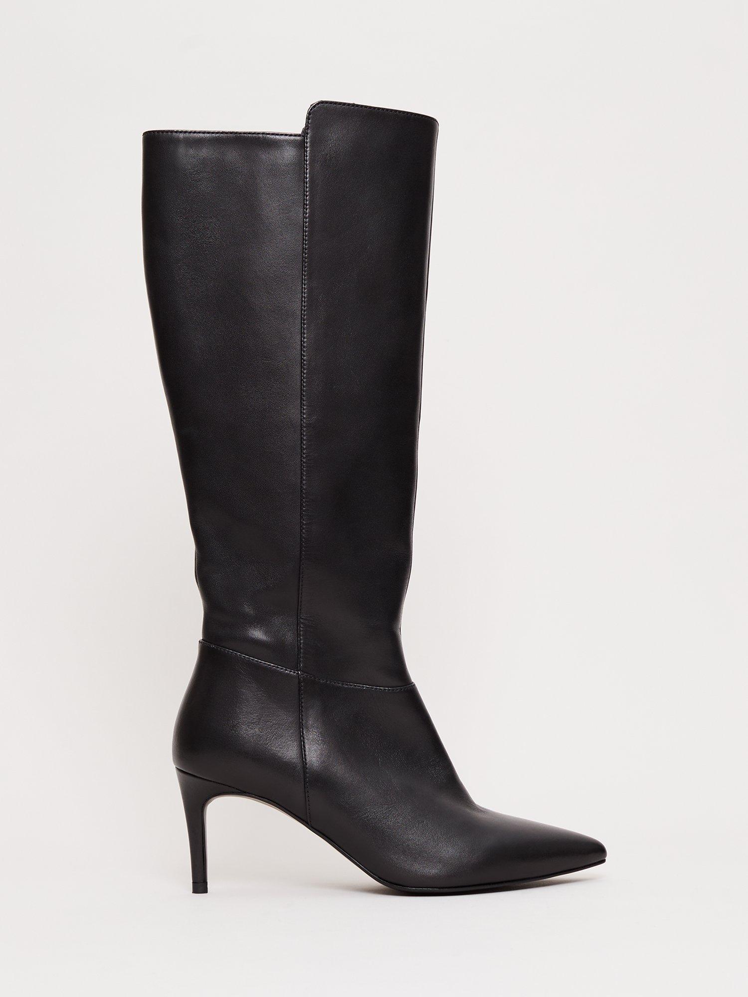 Product image 1 of 9, which shows Phase Eight Knee High Leather Heel Boots, Black, 3