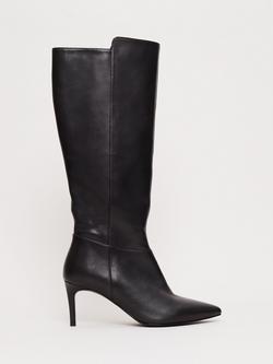 Phase Eight Knee High Leather Heel Boots, Black, Black