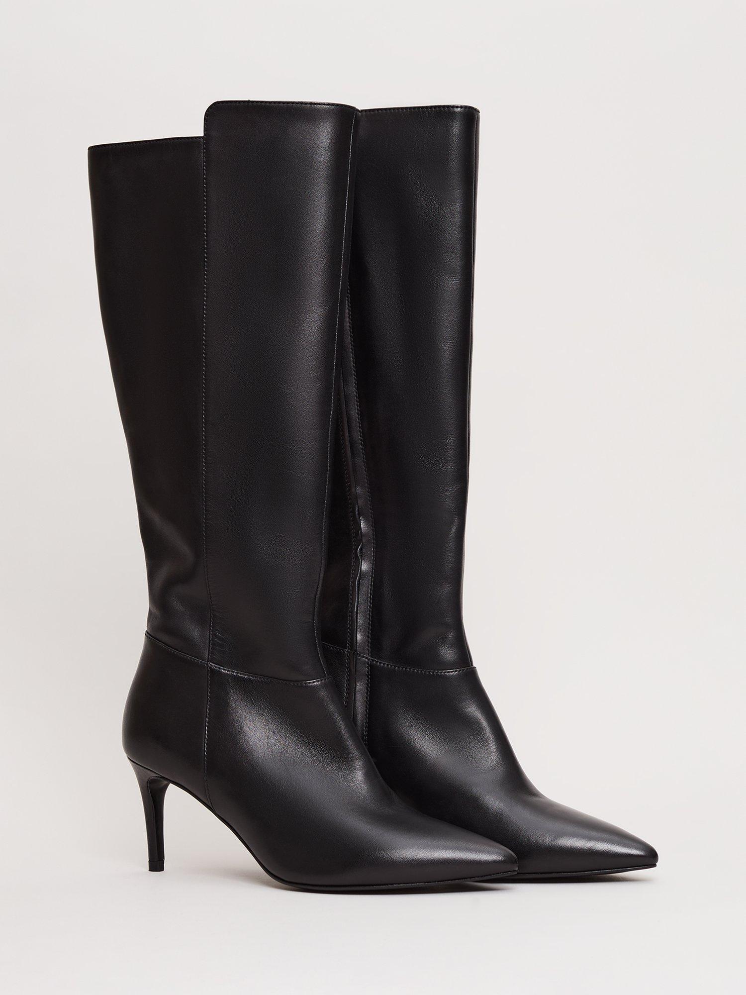 Product image 2 of 9, which shows Phase Eight Knee High Leather Heel Boots, Black, 3