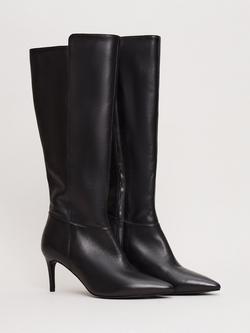 Phase Eight Knee High Leather Heel Boots, Black - view 2, Black