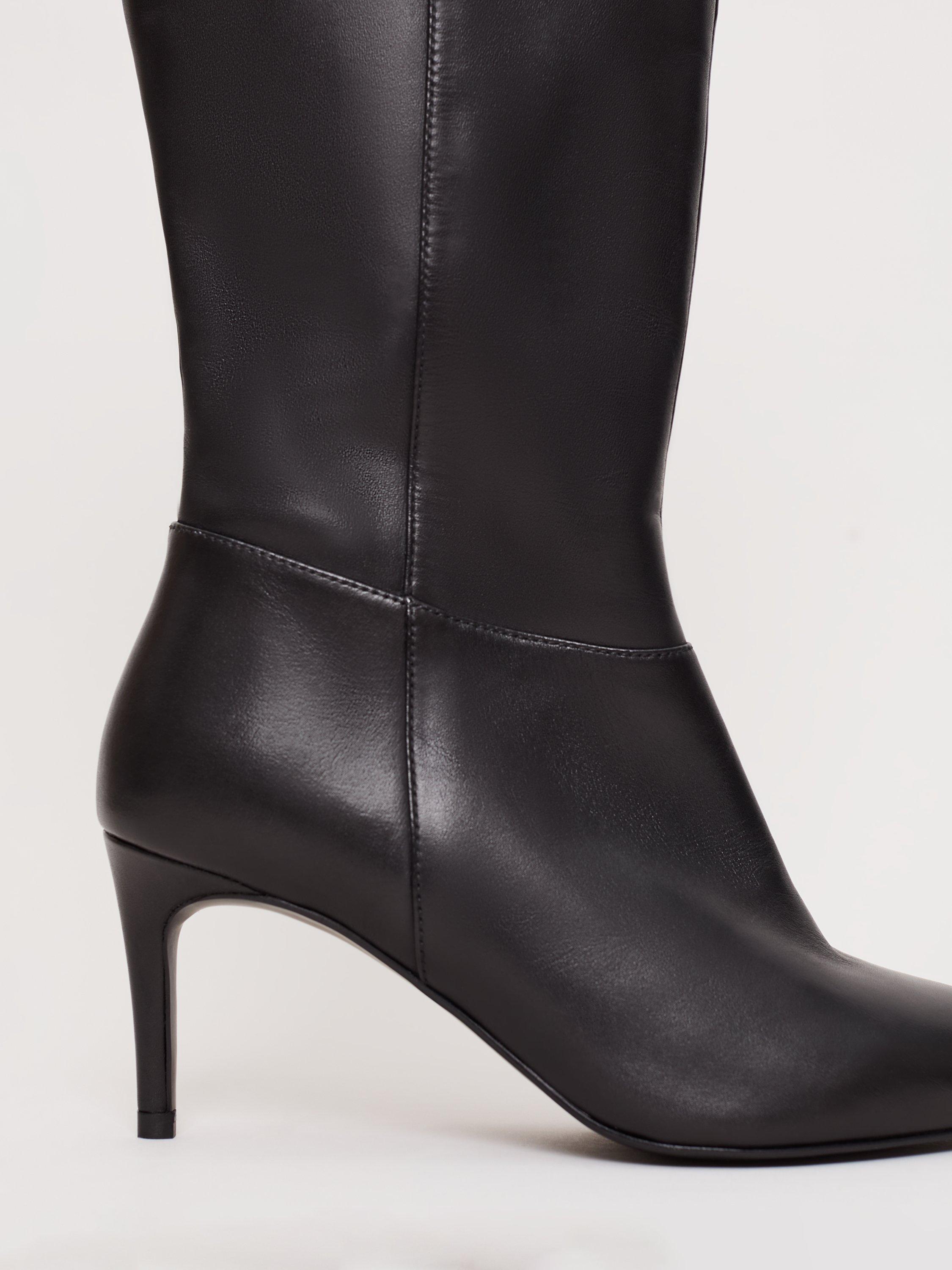 Product image 3 of 9, which shows Phase Eight Knee High Leather Heel Boots, Black, 3