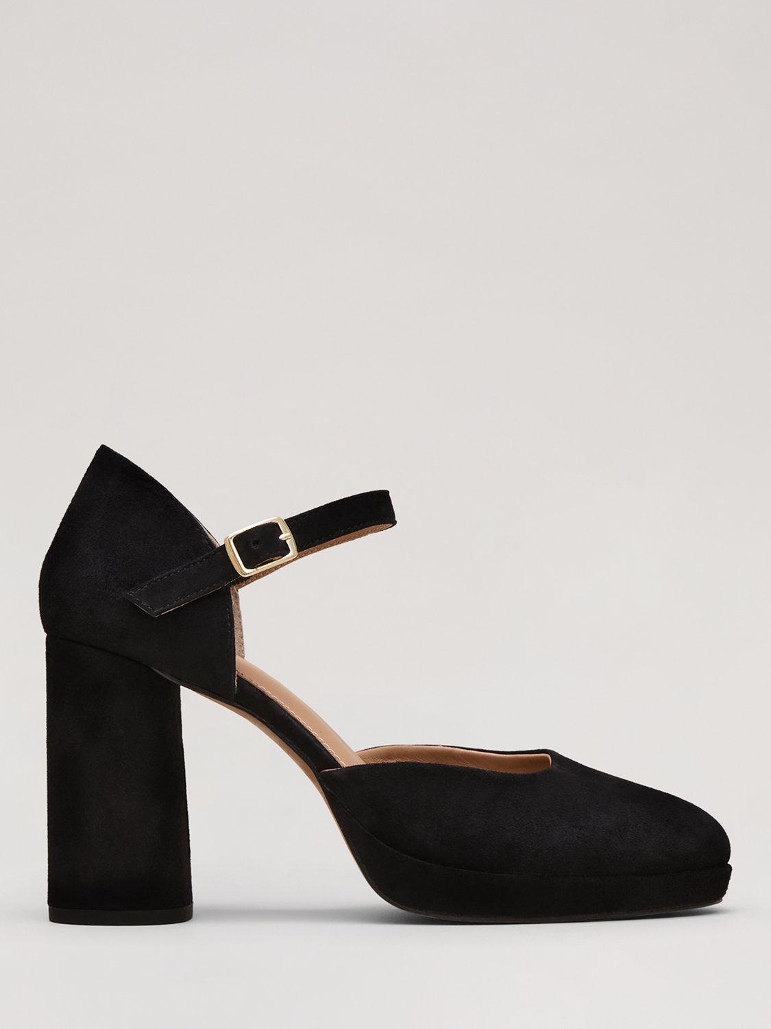 Product image 1 of 9, which shows Phase Eight Suede Platform Court Shoes, Black, 3