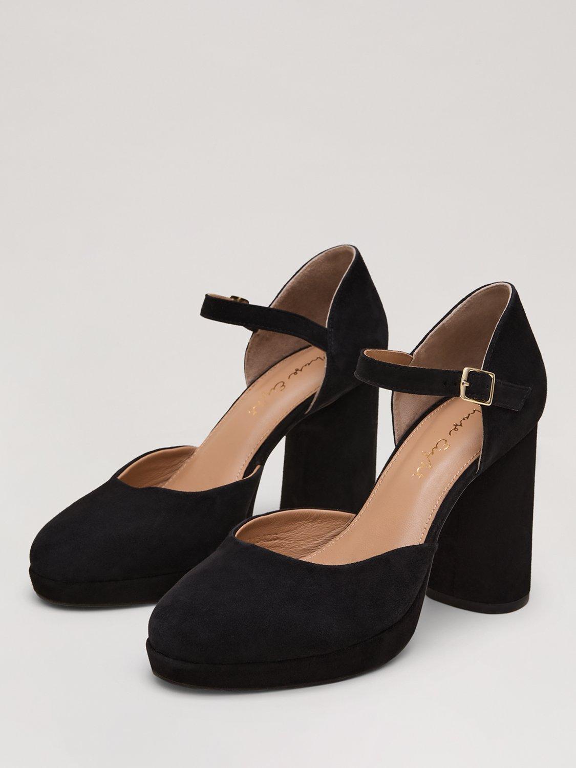 Product image 2 of 9, which shows Phase Eight Suede Platform Court Shoes, Black, 3