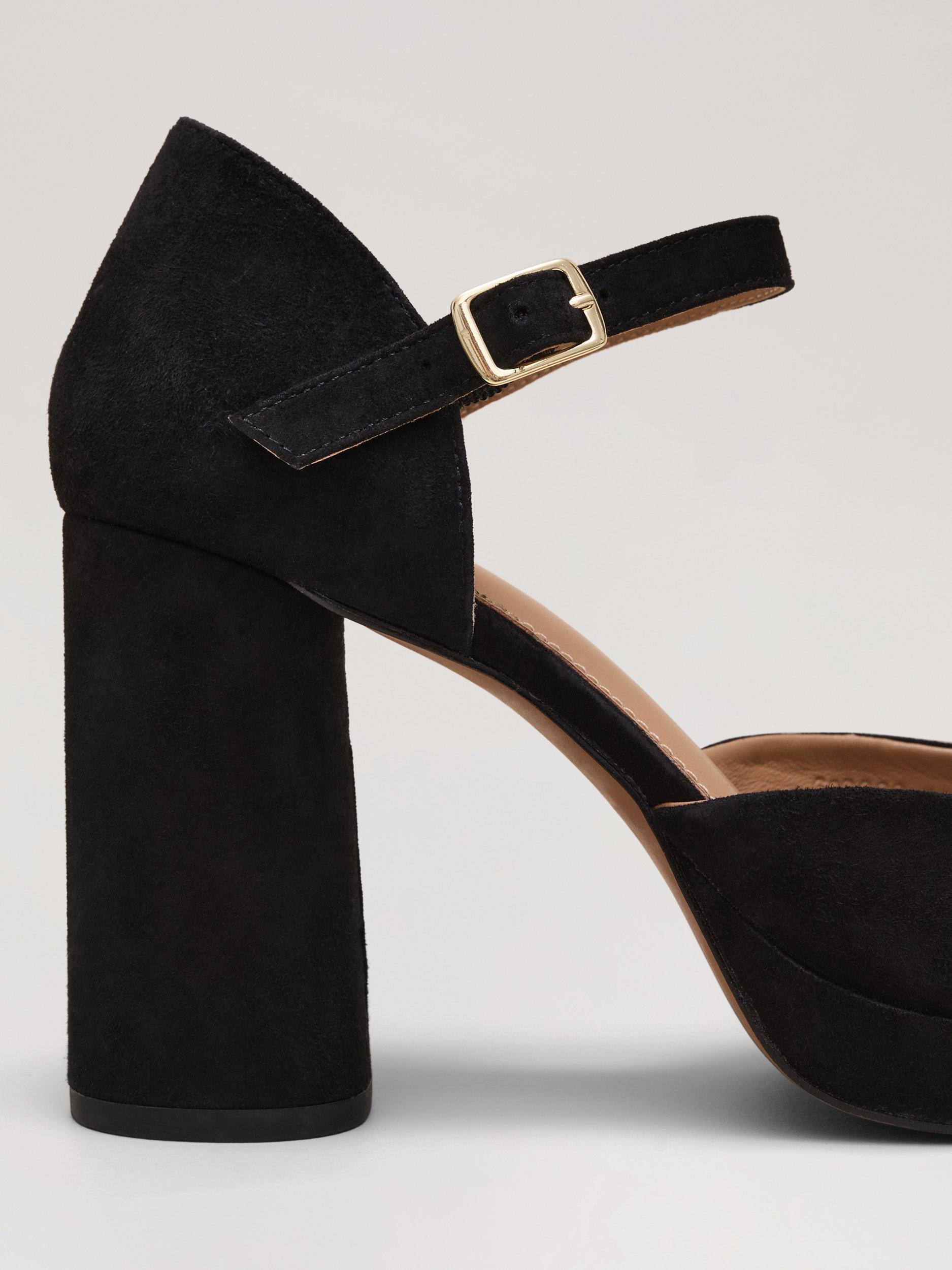 Product image 3 of 9, which shows Phase Eight Suede Platform Court Shoes, Black, 3