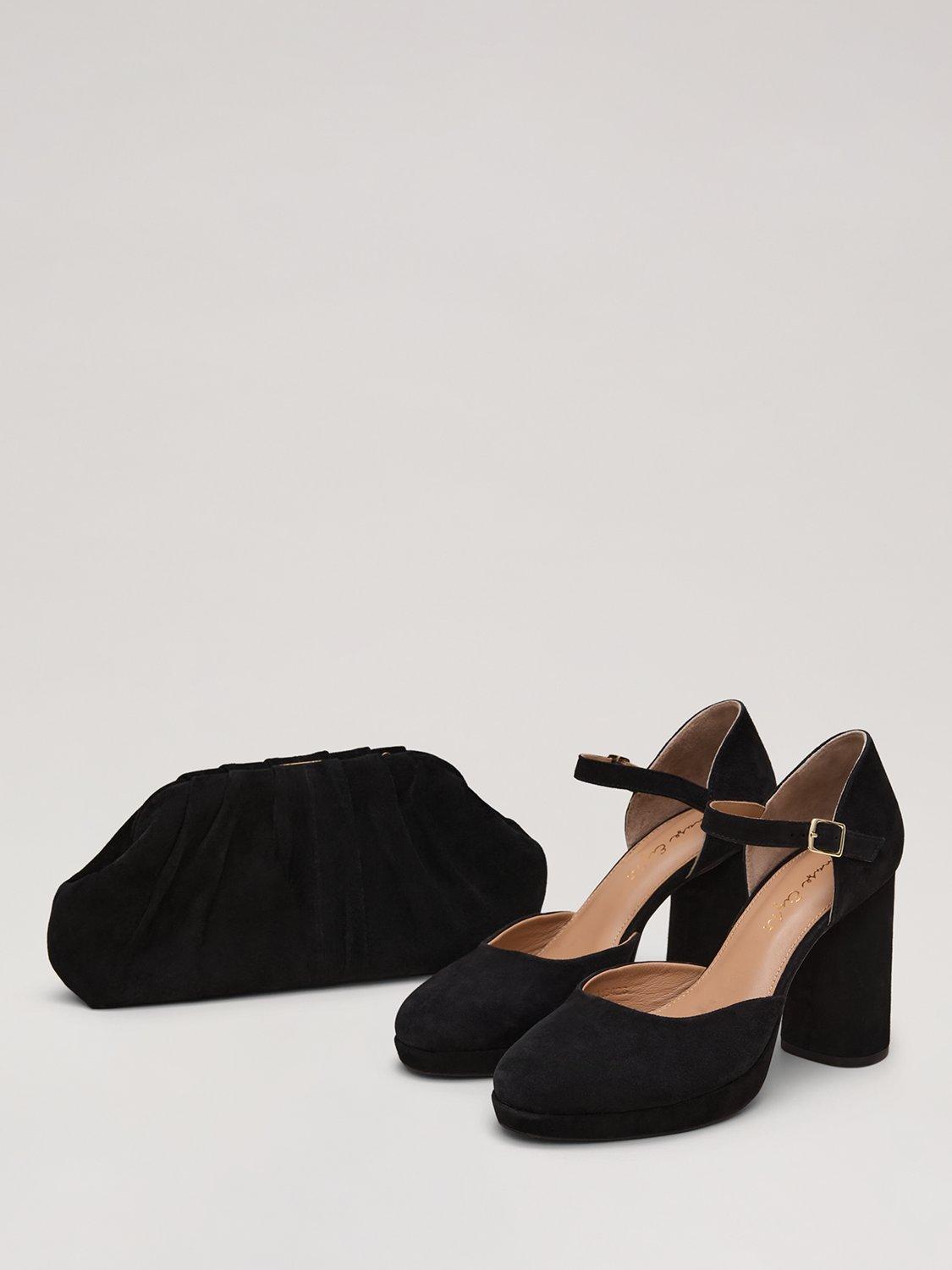 Product image 5 of 9, which shows Phase Eight Suede Platform Court Shoes, Black, 3