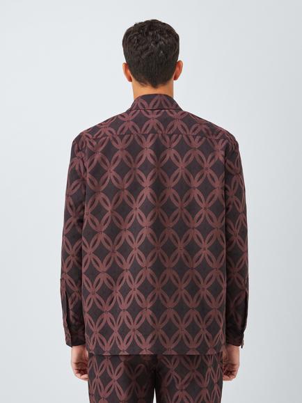 John Lewis x LABRUM Applique Geometric Print Cotton Blend Zip Through Shirt, Bitter Chocolate - view 2, Bitter Chocolate