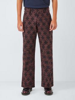 John Lewis x LABRUM Applique Geometric Print Cotton Blend Trousers, Bitter Chocolate, Bitter Chocolate