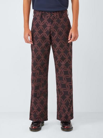 John Lewis x LABRUM Applique Geometric Print Cotton Blend Trousers, Bitter Chocolate, Bitter Chocolate