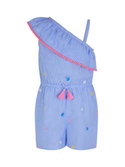Angels by Accessorize Kids' Shell Embroidered Playsuit, Blue, Blue