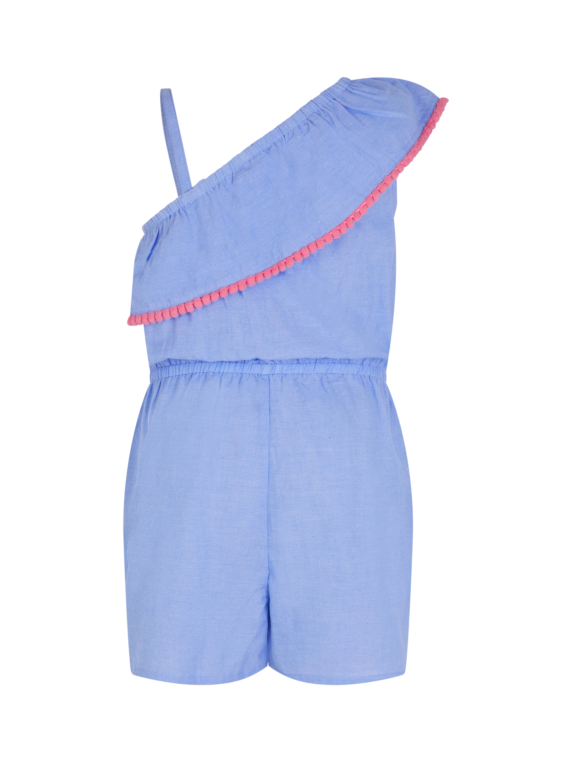 Product image 2 of 4, which shows Angels by Accessorize Kids' Shell Embroidered Playsuit, Blue, 7-8 years