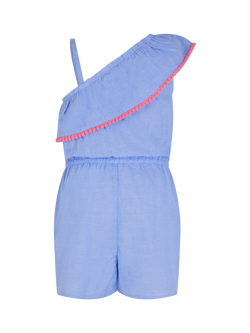 Angels by Accessorize Kids' Shell Embroidered Playsuit, Blue - view 2, Blue