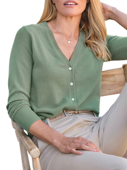 Pure Collection V-Neck Pure Cashmere Cardigan, Green, Green
