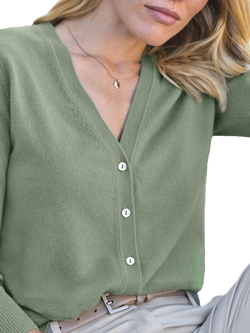 Pure Collection V-Neck Pure Cashmere Cardigan, Green - view 2, Green