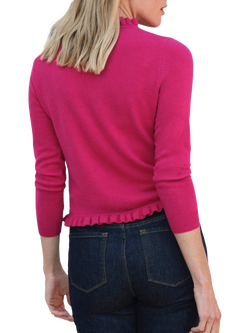 Pure Collection Ruffle Trim Pure Cashmere Cardigan, Raspberry Pink - view 2, Raspberry Pink