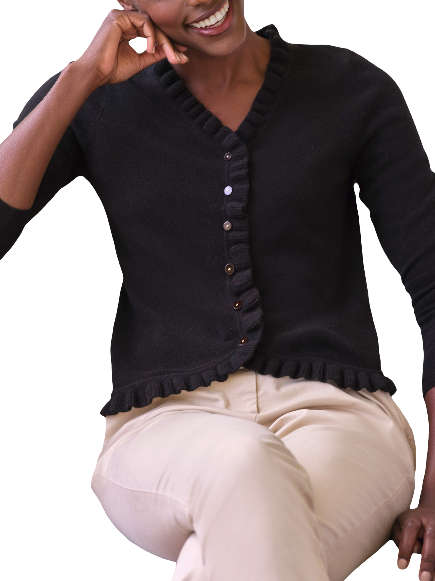 Product image 1 of 3, which shows Pure Collection Pure Cashmere V-Neck Cardigan, Black, 8